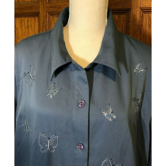 ALFRED DUNNER Womens size 20 Jacket Button Up Elastic Waist/Cuffs Blue Butterfly - Picture 1 of 6
